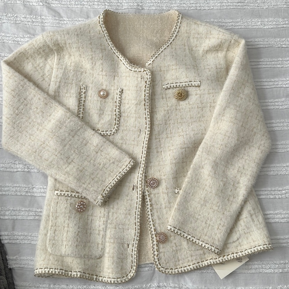 Cream Sweater with Pearl Embellishments